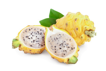 Ripe Dragon fruit, Pitaya or Pitahaya yellow isolated on white background, fruit healthy concept