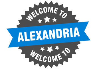 Alexandria sign. welcome to Alexandria blue sticker