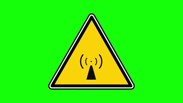 Animation Sign: Non ionizing radiation! on green background