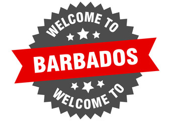 Barbados sign. welcome to Barbados red sticker