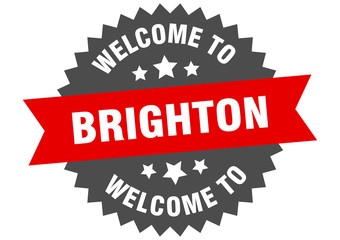 Brighton sign. welcome to Brighton red sticker