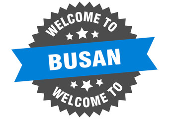 Busan sign. welcome to Busan blue sticker