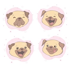 Pug dog cartoon set