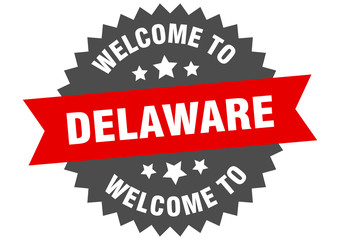 Delaware sign. welcome to Delaware red sticker
