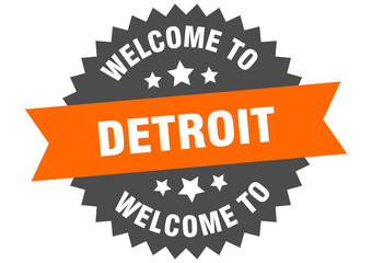 Detroit sign. welcome to Detroit orange sticker
