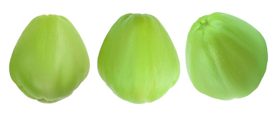 fresh Chayote vegetable or mexican cucumber isolated on white background. Set or collection