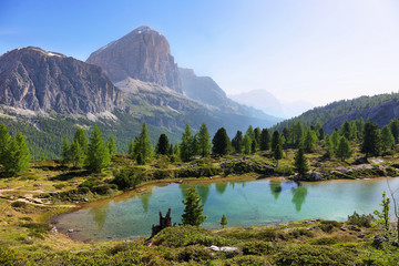 Obraz premium Limides Lake and Mount Lagazuoi, Dolomites