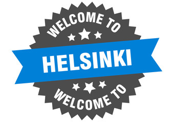 Helsinki sign. welcome to Helsinki blue sticker