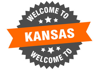 Kansas sign. welcome to Kansas orange sticker