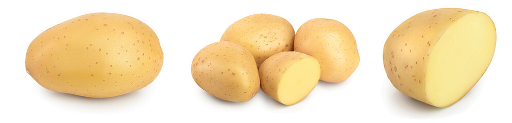 Young potato isolated on white background. Harvest new. Set or collection - obrazy, fototapety, plakaty