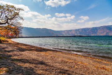 View of Towada lake, caldera lake, Autumn season, Aomori, Japan.
