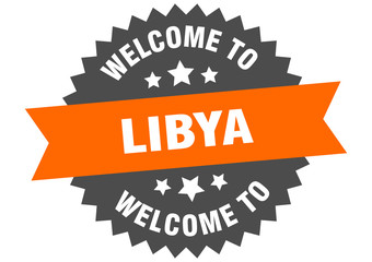Libya sign. welcome to Libya orange sticker