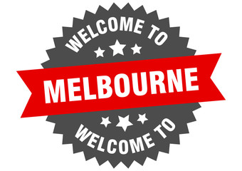 Melbourne sign. welcome to Melbourne red sticker