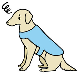 青いベストを着た介助犬のイラスト_困り顔