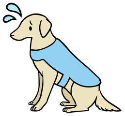 青いベストを着た介助犬のイラスト_焦り顔