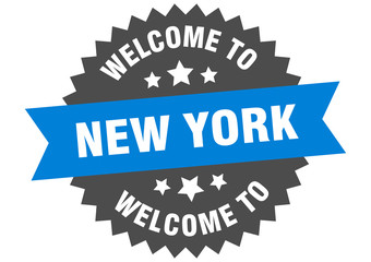 New York sign. welcome to New York blue sticker