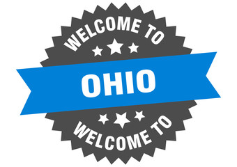 Ohio sign. welcome to Ohio blue sticker