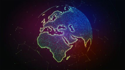Connection lines Around Earth Globe. Background with Light Effect. Global International Connectivity Background. 3D illustration.