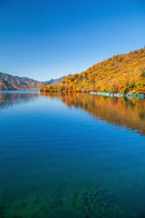 View around Chuzenji lake in autumn season, Nikko, Japan