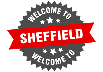 Sheffield sign. welcome to Sheffield red sticker