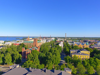Beautiful summer cityscape view of Finnish town Vaasa by the Baltic Sea.