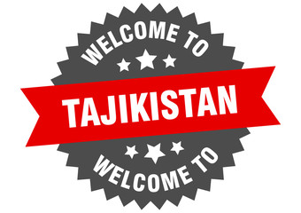 Tajikistan sign. welcome to Tajikistan red sticker