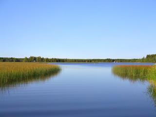 Beautiful view at river mouth towards calm lake