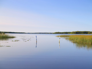 Beautiful view at river mouth towards calm lake