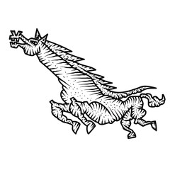 Red angry horse. Vector illustration with a hatching.