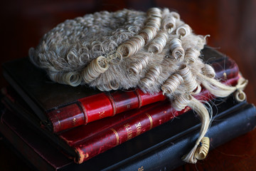 Barrister's Wig resting on books on a table