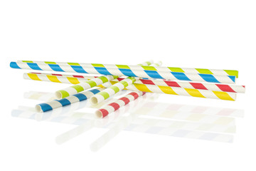 Lot of whole crossed paper straw isolated on white background