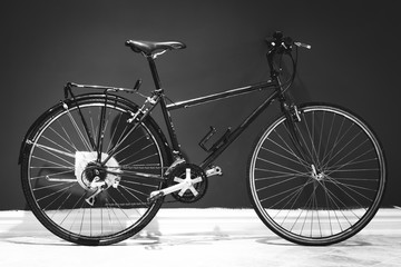 Bicycle Image Black and White against the Wall.