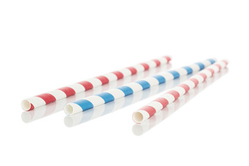 Group of three whole paper straw isolated on white background