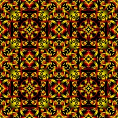 Seamless endless repeating ornament of red, orange, yellow and brown shades