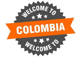 Colombia sign. welcome to Colombia orange sticker