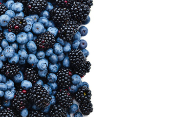 Blackberry and  blueberry background. Top view.