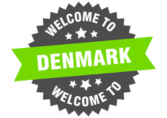 Denmark sign. welcome to Denmark green sticker