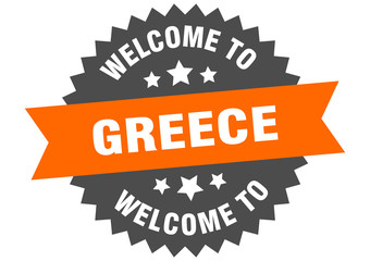 Greece sign. welcome to Greece orange sticker