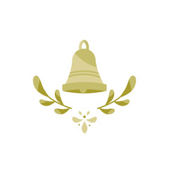 Vector flat illustration with golden christmas bell. The bell is isolated on a white background.