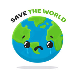 Vector sad cartoon globe under the text 