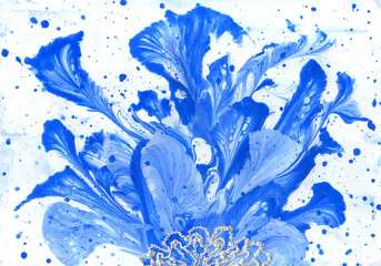Beautiful abstract illustration - figure of ice and snow in blue. Made by acrylic paints