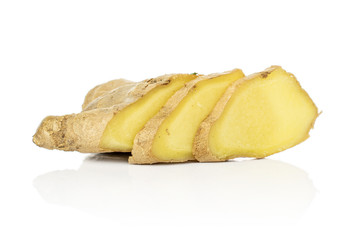 Group of three pieces of fresh brown ginger isolated on white background