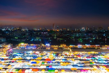 Top view Train night market ratchada in Bangkok city Thailand