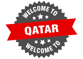 Qatar sign. welcome to Qatar red sticker