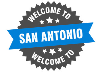 San Antonio sign. welcome to San Antonio blue sticker