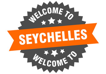 Seychelles sign. welcome to Seychelles orange sticker