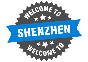 Shenzhen sign. welcome to Shenzhen blue sticker