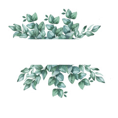 Green eucalyptus branches border isolated on white background. Hand drawn watercolor illustration. - 306691740