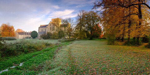 Frosty morning light on St Cross Hospital near Winchester, UK