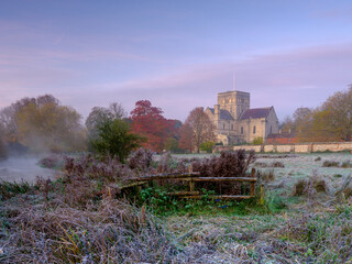 Frosty morning light on St Cross Hospital near Winchester, UK